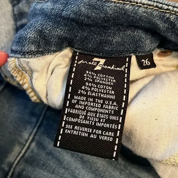 7 For All Mankind Distressed Skinny Jeans Sz 26 Raw Hem Stretch Denim - Picture 10 of 12